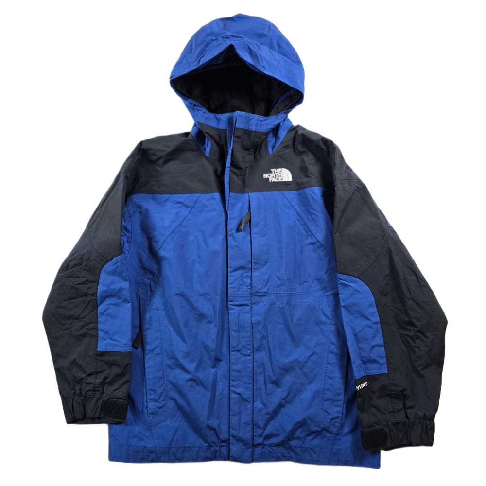 The North Face HyVent Jacket Mens Small Blue Black Nylon Hooded Shell Wind Rain